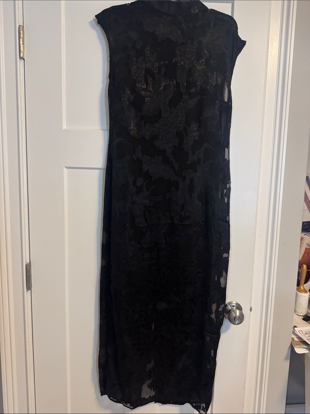 Lulus Carly Black Floral Jacquard Cap Sleeve Midi Dress - Size M
